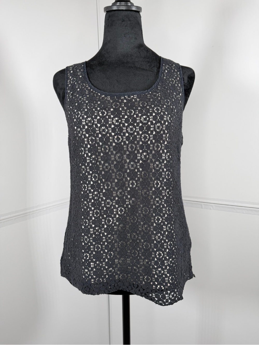 J.Crew Black Lace Crochet Sleeveless Tank Top Size 8